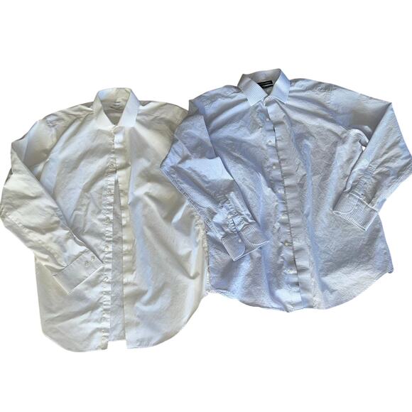 Saks Fifth Ave & CK Slim-Fit Men's Button Down Shirts 16.5 x 34/35 white & blue - Picture 1 of 13